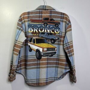 Ford Bronco Shirt Women's Small Plaid Tartan Flannel Heavy Shacket Offical